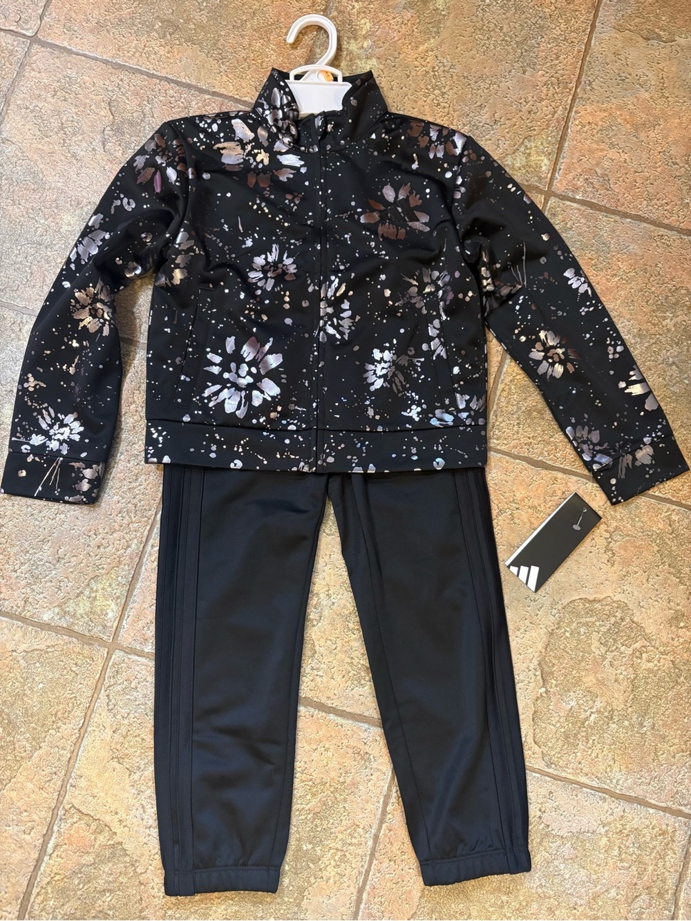 adidas Kids Black Floral Track Jacket and Pants Set
